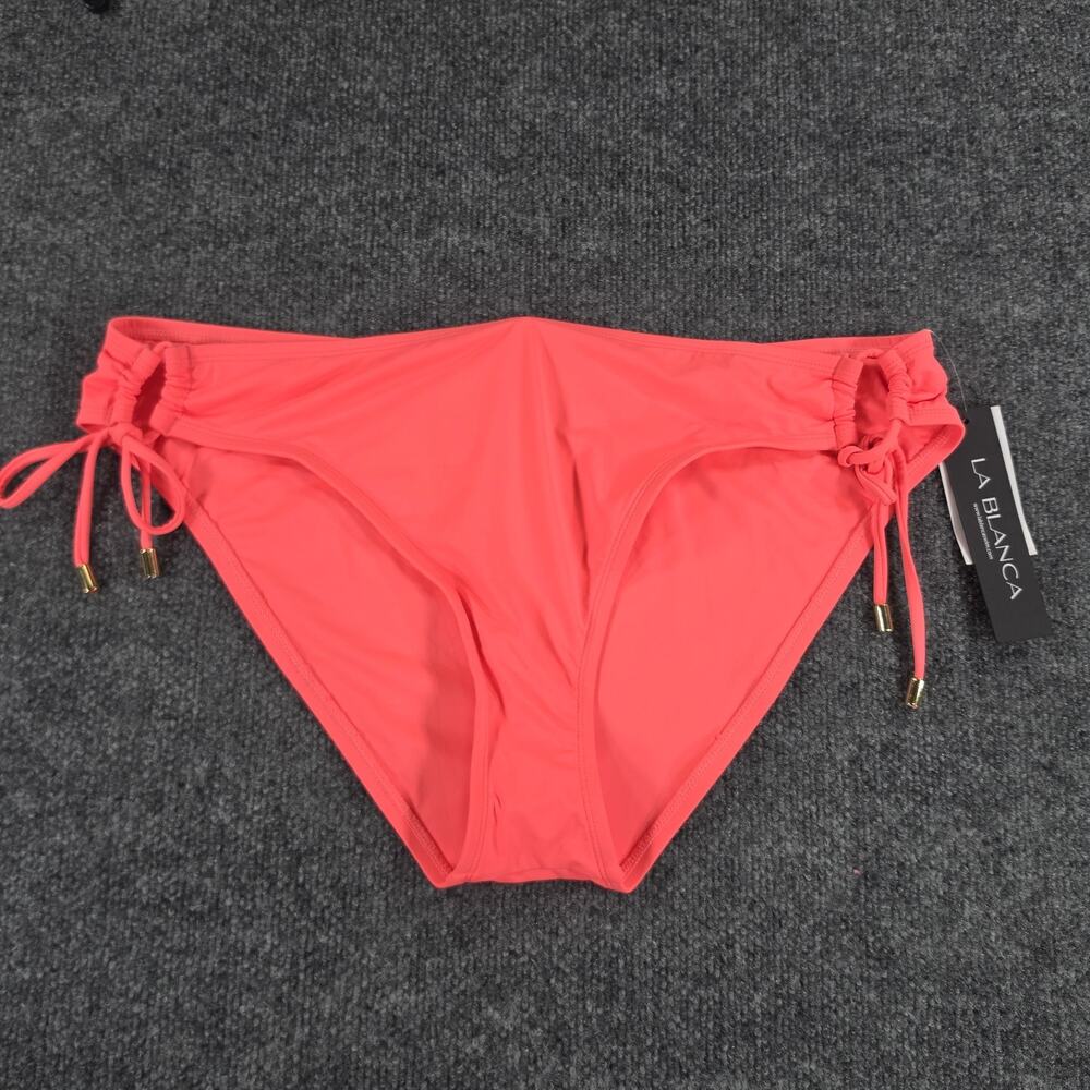 La Blanca Women's Bikini Bottom Size 16 Coral Pink Side Tie Ruched Swimwear